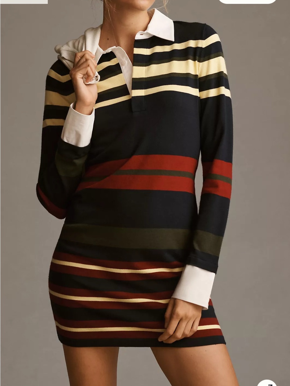 Striped Rugby Polo Mini Dress in Navy, Red & Olive MARE MARE anthro size small